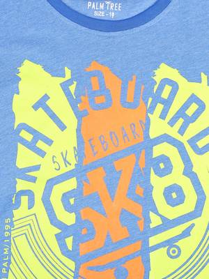 Blue Printed Cotton Boys Tshirts 3
