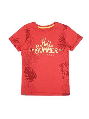 Red Printed Cotton Boys Tshirts 1