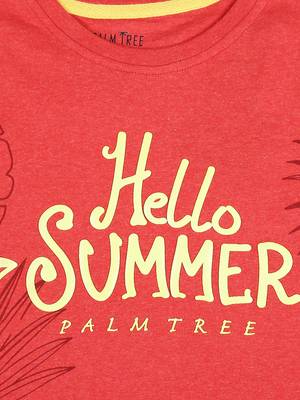 Red Printed Cotton Boys Tshirts 3