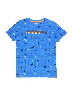 Blue Printed Cotton Boys Tshirts 1