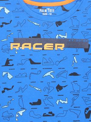 Blue Printed Cotton Boys Tshirts 3