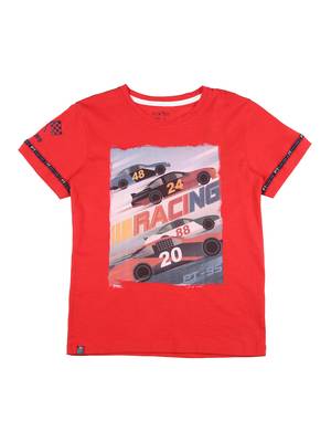 Red Printed Cotton Boys Tshirts 1