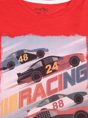 Red Printed Cotton Boys Tshirts 3
