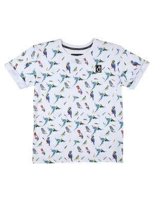 White Printed Cotton Boys Tshirts 1