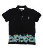 Black Printed Cotton Boys Tshirts