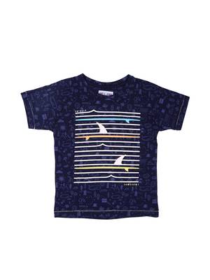 Blue Printed Cotton Boys Tshirts 1
