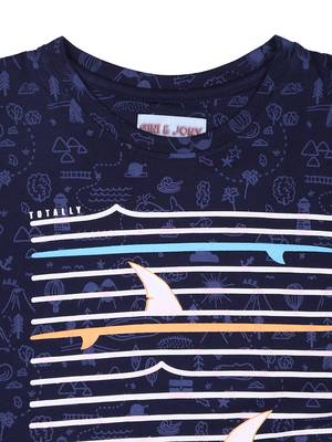 Blue Printed Cotton Boys Tshirts 3