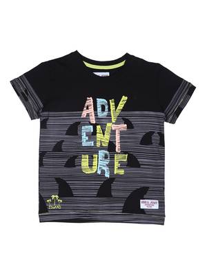 Black Printed Cotton Boys Tshirts 1