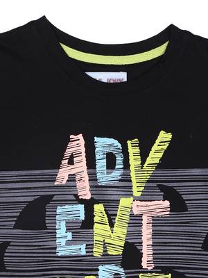 Black Printed Cotton Boys Tshirts 3