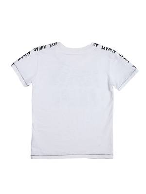 White Printed Cotton Boys Tshirts 2