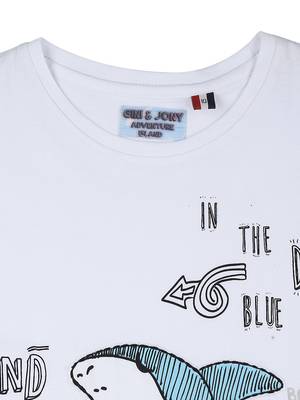 White Printed Cotton Boys Tshirts 3
