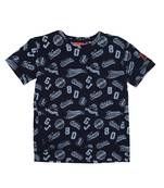Blue Printed Cotton Boys Tshirts
