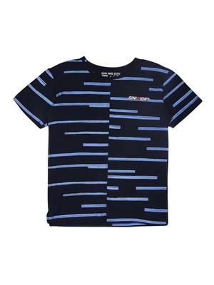 Blue Printed Cotton Boys Tshirts 1