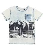 Blue Printed Cotton Boys Tshirts