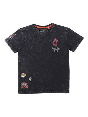Black Printed Cotton Boys Tshirts 1