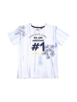 White Printed Cotton Boys Tshirts 1