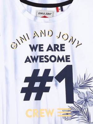 White Printed Cotton Boys Tshirts 3