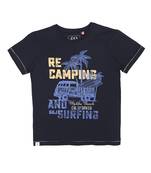 Blue Printed Cotton Boys Tshirts
