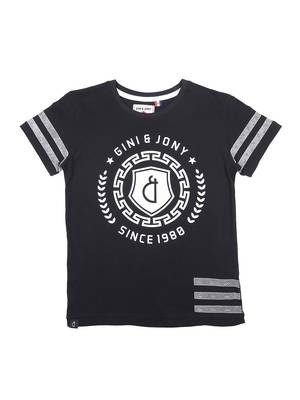Black Printed Cotton Boys Tshirts 1