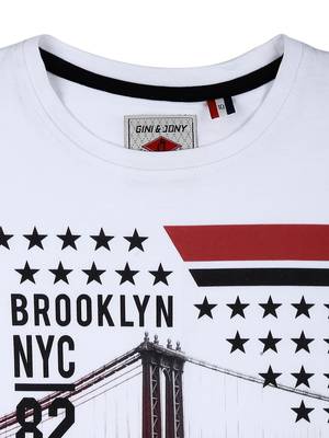 White Printed Cotton Boys Tshirts 3