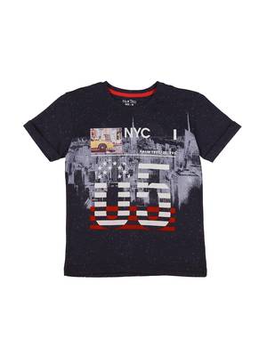Blue Printed Cotton Boys Tshirts 1