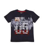 Blue Printed Cotton Boys Tshirts