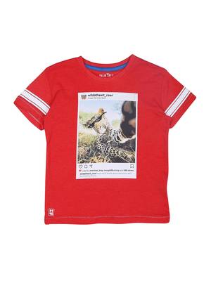 Red Printed Cotton Boys Tshirts 1