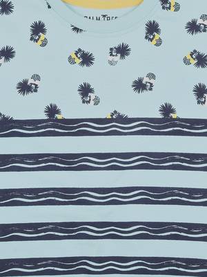 Blue Printed Cotton Boys Tshirts 3