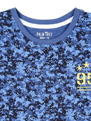 Blue Printed Cotton Boys Tshirts 3