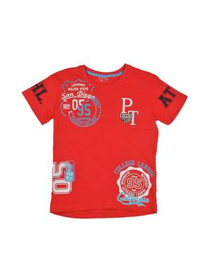Red Printed Cotton Boys Tshirts 1