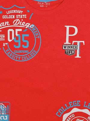 Red Printed Cotton Boys Tshirts 3