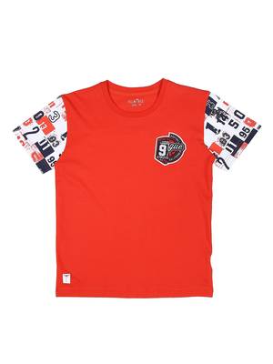 Red Printed Cotton Boys Tshirts 1