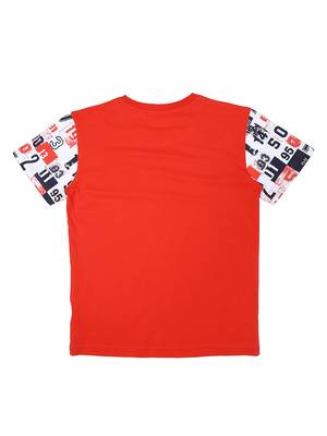 Red Printed Cotton Boys Tshirts 2