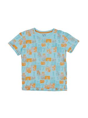 Blue Printed Cotton Boys Tshirts 1