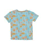 Blue Printed Cotton Boys Tshirts