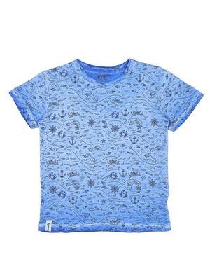 Blue Printed Cotton Boys Tshirts 1