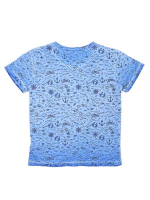 Blue Printed Cotton Boys Tshirts 2