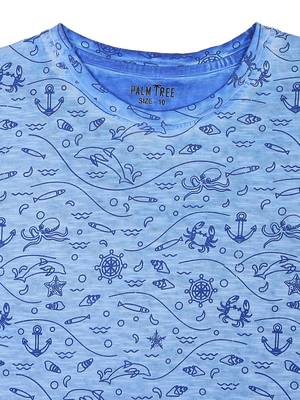 Blue Printed Cotton Boys Tshirts 3