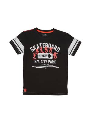 Black Printed Cotton Boys Tshirts 1