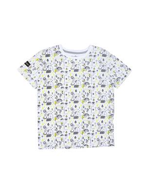 White Printed Cotton Boys Tshirts 1