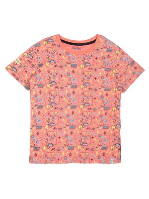 Red Printed Cotton Boys Tshirts 1