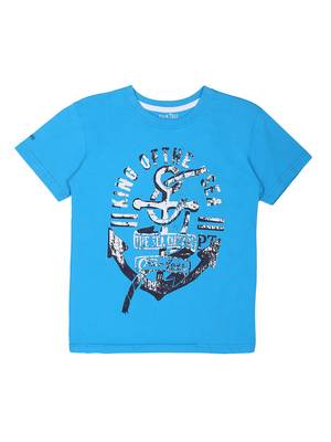 Blue Printed Cotton Boys Tshirts 1