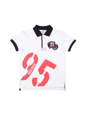 White Printed Cotton Boys Tshirts 1