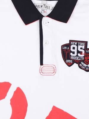 White Printed Cotton Boys Tshirts 3