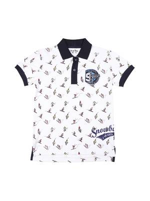 White Printed Cotton Boys Tshirts 1
