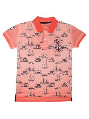 Red Printed Cotton Boys Tshirts 1