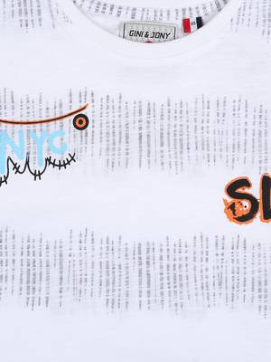White Printed Cotton Boys Tshirts 3