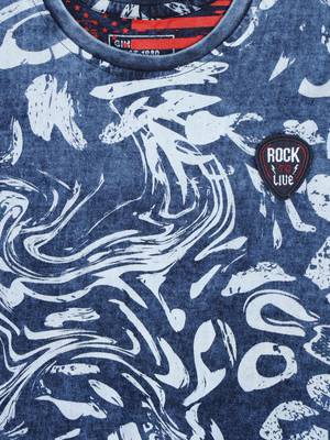 Blue Printed Cotton Boys Tshirts 3