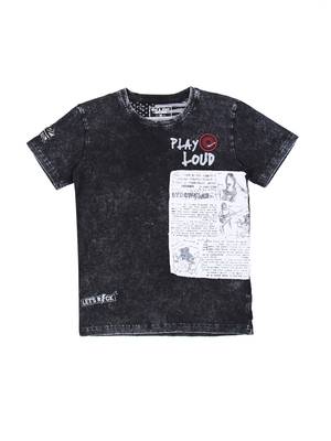Black Printed Cotton Boys Tshirts 1