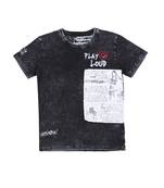 Black Printed Cotton Boys Tshirts